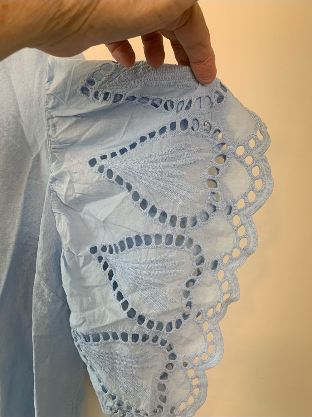 Eyelet Flutter Sleeve Midi Dress in Light Blue - Picture 3 of 7